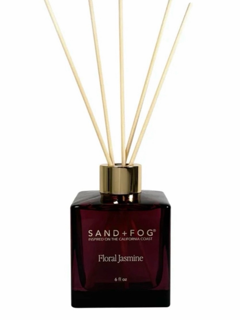 SAND + FOG Floral Jasmine Reed Diffuser - Deep Burgundy bottle. 6oz